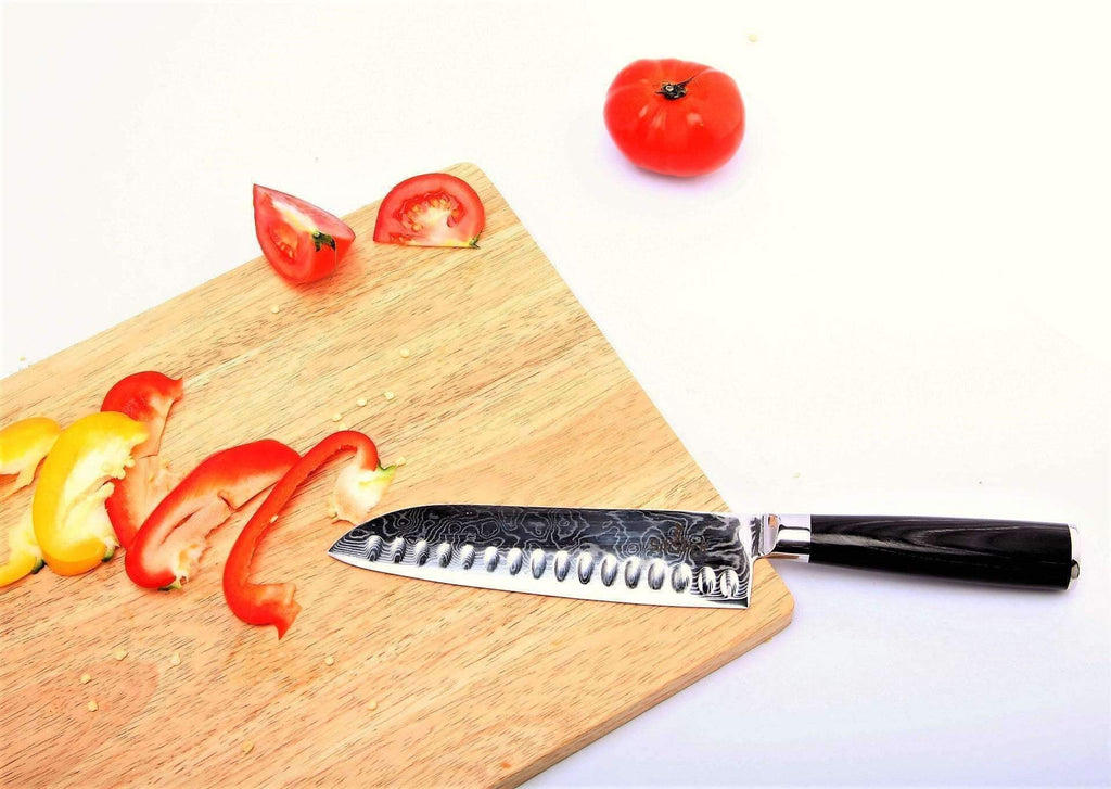 Damascus Stainless Steel Knife - Santoku Wave Design